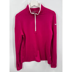 Nike Golf Dri-FIT Stretch 1/2-Zip Cover-Up Shirt Thumbholes Red/White Ladies M